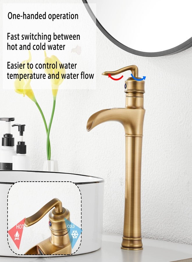 GGStudy Antique Brass Waterfall Bathroom Faucet GGStudy Single Handle One Hole Farmhouse Bathroom Vessel Sink Faucet Matching with Pop Up Drain - Image 3